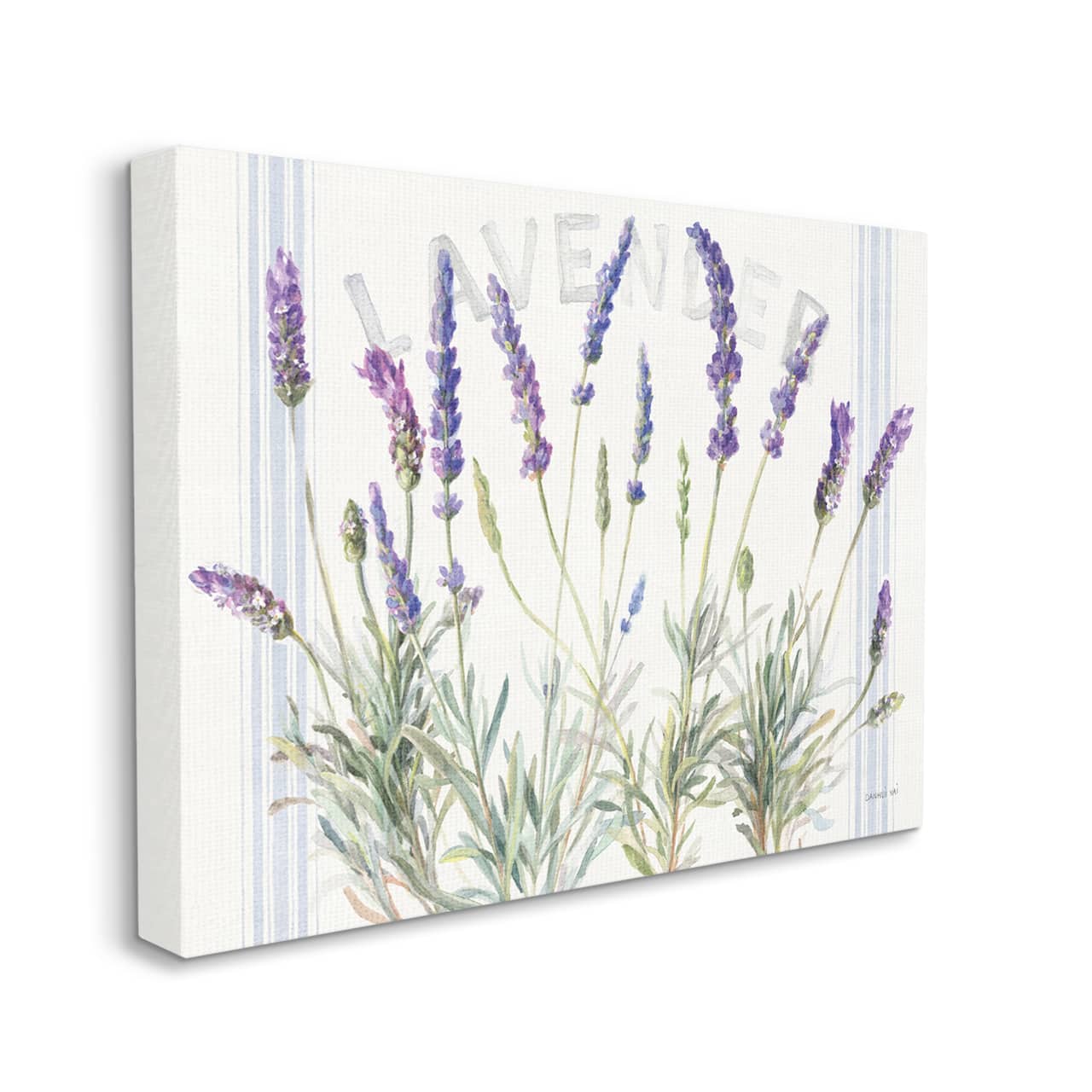 Stupell Industries Lavender Floral Cluster Farmhouse Bistro Stripes Canvas Wall Art